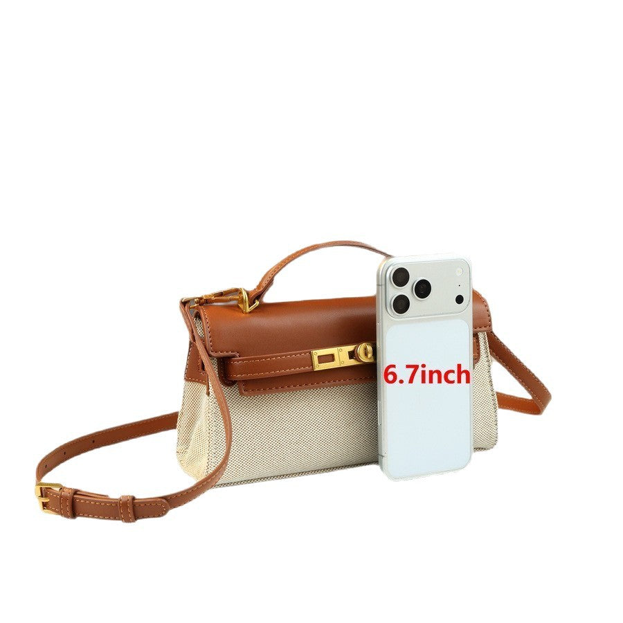 Chic Korean Style Light Luxury Croc-Effect Kelly-Inspired Handbag for Women, A Small Exquisite Top-Handle Bag with Turn-Lock Design & Premium Feel