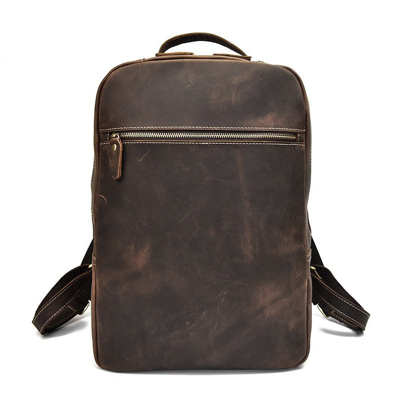 Men's Crazy Horse Leather Backpack Vintage Travel Daypack for Women Students, Genuine Leather Casual Rucksack Large Capacity