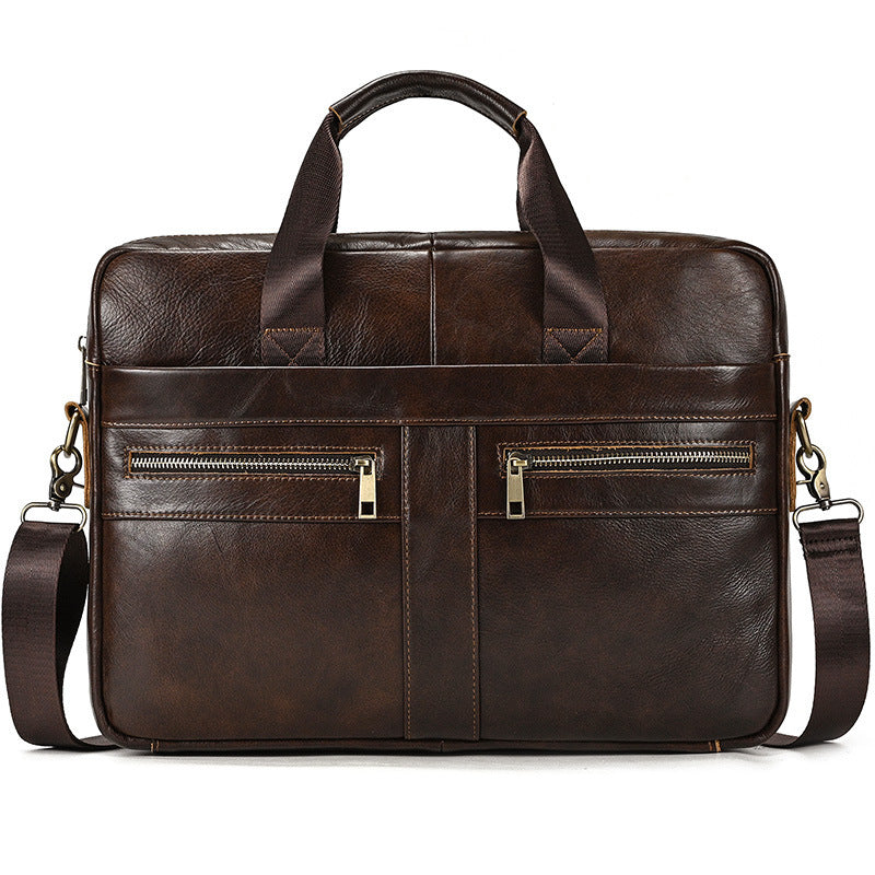 Genuine Cowhide Business Briefcase for Men, Fashionable Laptop Top Handle Shoulder Bag, Bestseller Work Commute Bag for Gentlemen