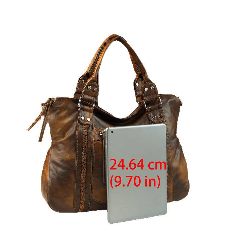 Vintage Distressed Leather Woven Tote Bag for Women Soft Slouchy Shoulder Underarm Handbag, Niche Designer Carryall with Artisan Texture