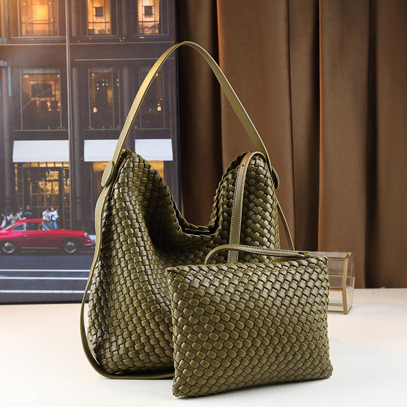 Handwoven Minimalist Tote Bag for Women Large Capacity Commuter Shoulder Crossbody Handbag, Textured Purse with Versatile Everyday Style