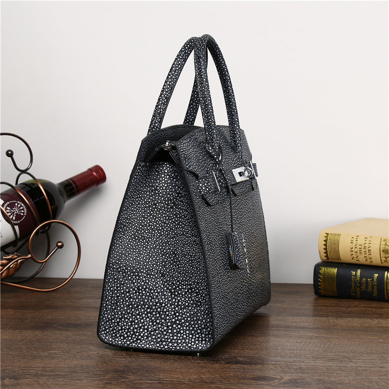 New Arrival Rhinestone Buckle Genuine Leather Birkin-Inspired Bag for Women, Starlight Crystal Pearl-Effect Crossbody Shoulder Handbag Perfect for Banquets & Special Occasions