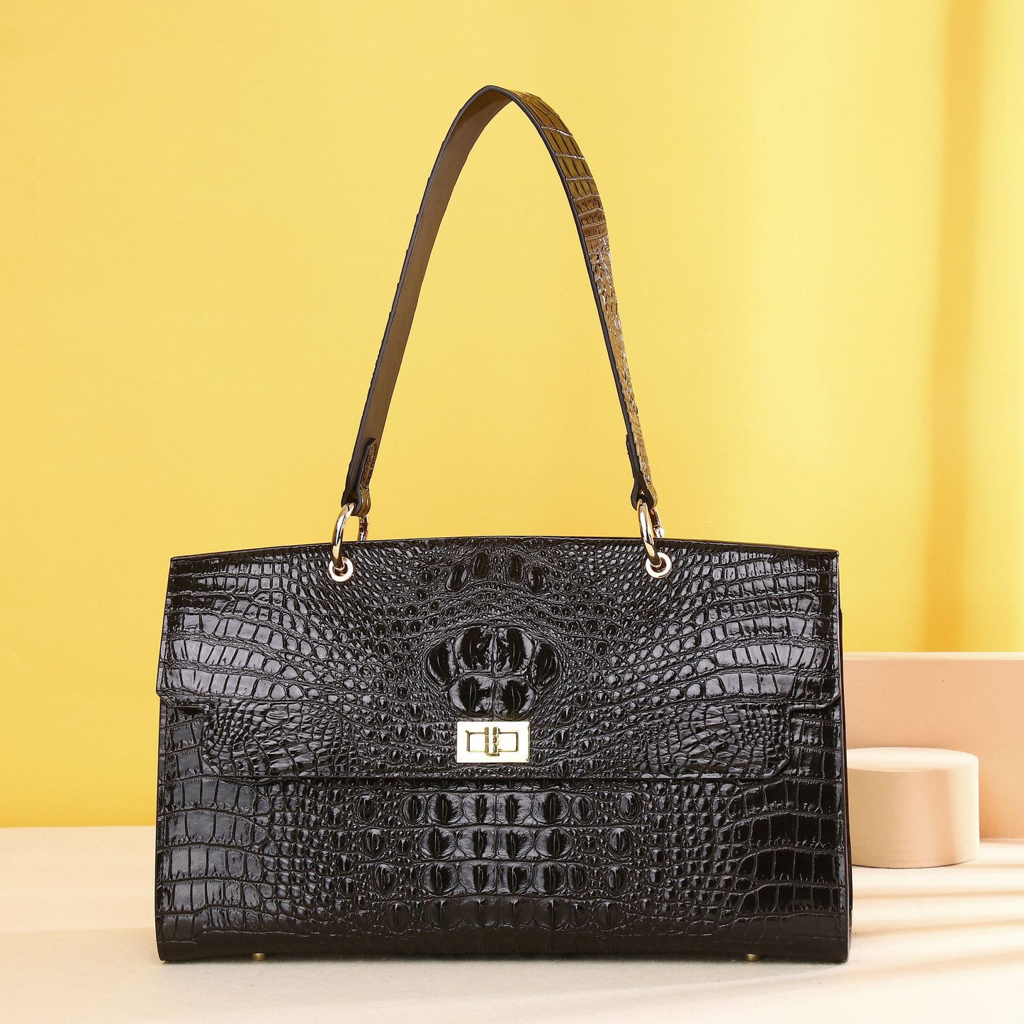 New Arrival Croc-Effect Shoulder Bag for Women, A Fashionable Top-Handle Flap Handbag with Casual Outdoor Trendy Design