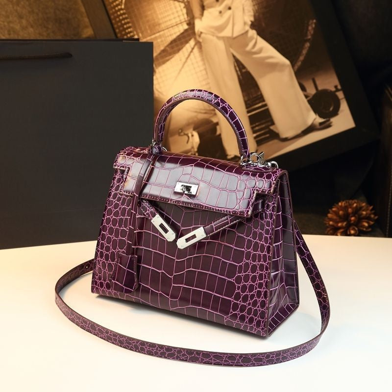 Women's Genuine Leather Croc-Embossed Kelly-Style 2.0 Top Handle Bag – Luxury Convertible Shoulder & Crossbody Purse, Bestseller Designer Handbag for Everyday Elegance