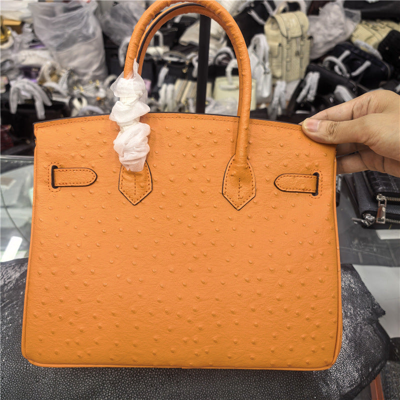 New Arrival Ostrich-Effect Birkin-Inspired Tote Bag for Women, Premium Genuine Leather Large Capacity Shoulder Crossbody Handbag with Flap Design, Light Luxury Versatile Everyday Purse
