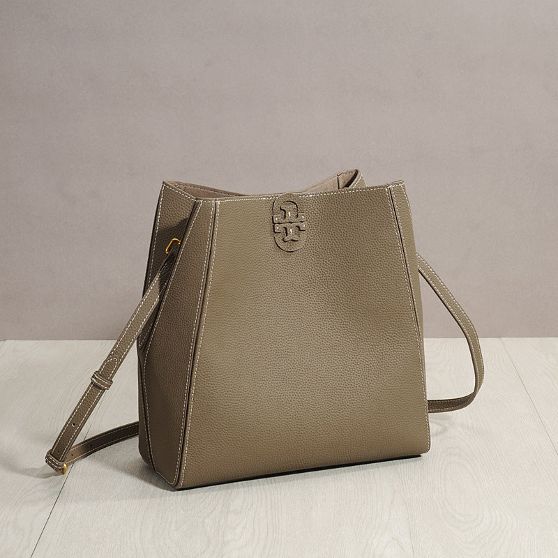 Genuine Cowhide Convertible Bucket Bag for Women, New Large Capacity Top Handle Crossbody Shoulder Purse, Fashionable Versatile Commute Handbag for Ladies