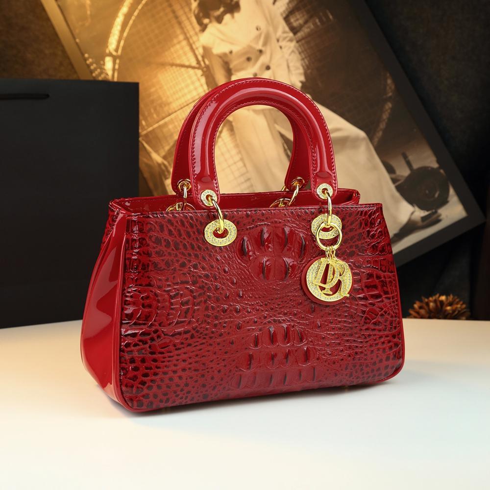 New Arrival Lady-Inspired Patent Croc-Effect Bag for Women, A Rhinestone-Embellished Shoulder Crossbody Top-Handle Handbag with Glamorous Design