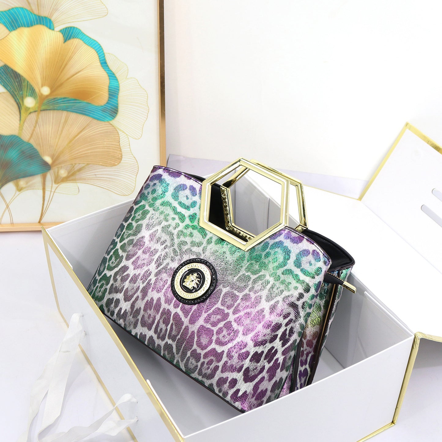 Genuine Leather Unique Metal Handle Handbag for Women, Premium Textured Top Handle Purse, Designer Style Ladies Bag