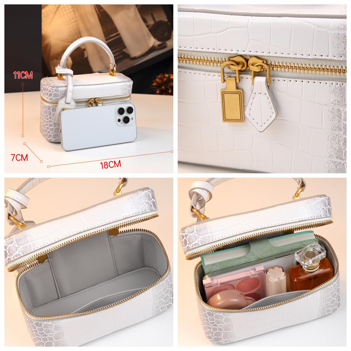 New Arrival Croc-Effect Genuine Leather Bento Box Bag for Women, A Versatile Small Shoulder Crossbody Top-Handle Handbag with Fashionable Design