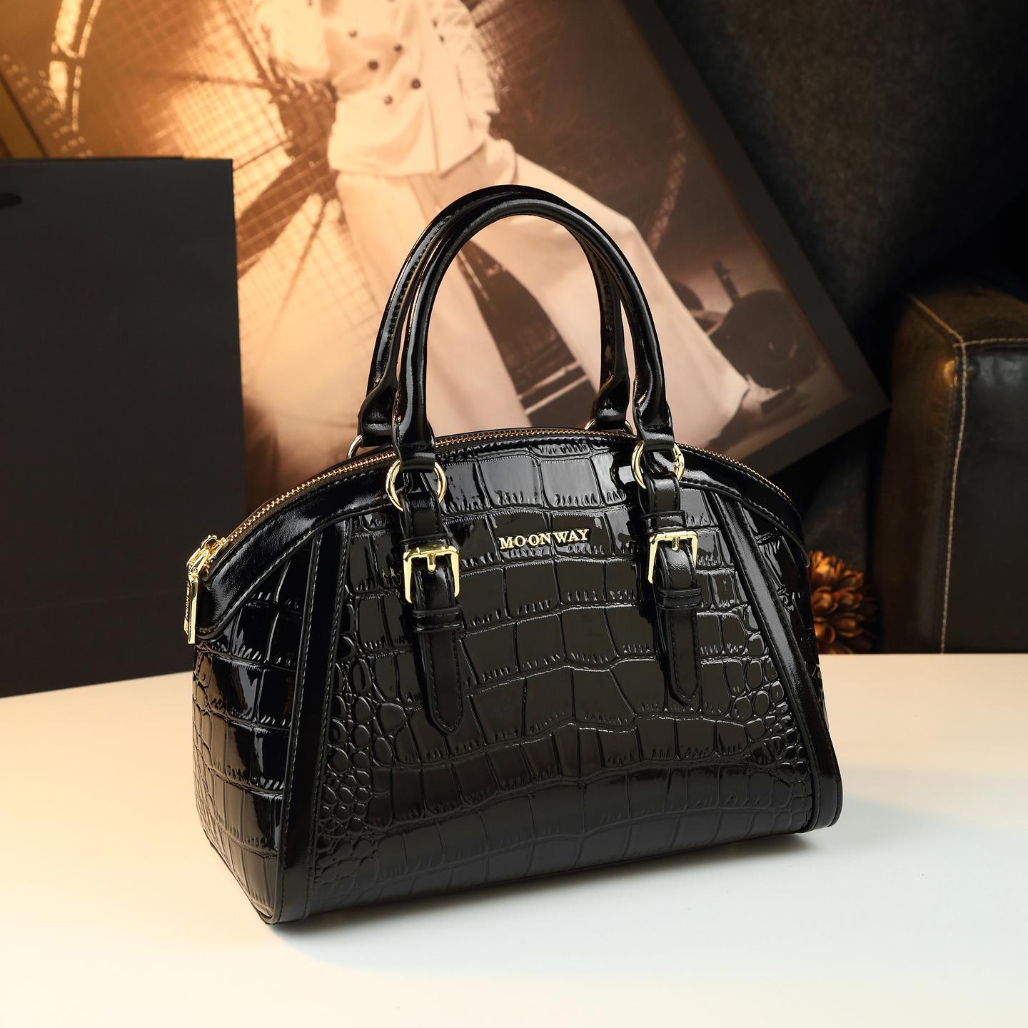 New Arrival Structured Croc-Effect Shell Bag for Women, A Light Luxury Shoulder Crossbody Top-Handle Handbag with Casual Style, Perfect for Moms