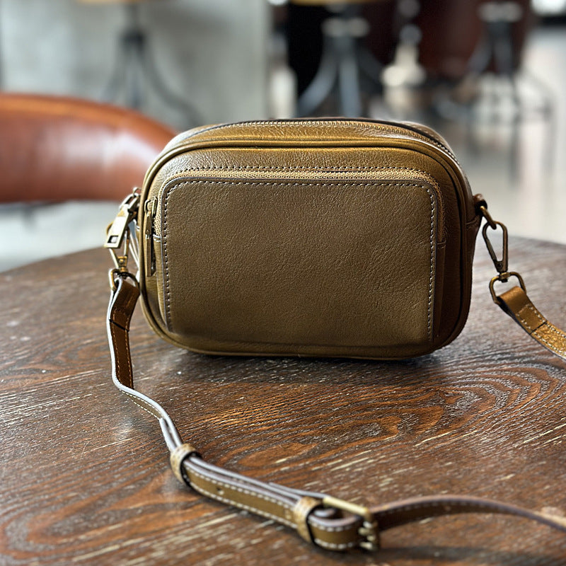 Genuine Top Layer Cowhide Camera Bag for Women, New Summer Small Square Shoulder Crossbody Purse, Fashionable Casual Handbag for Ladies