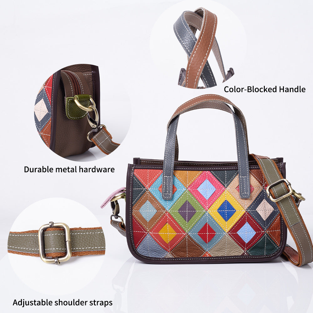Genuine Cowhide Colorful Diamond Quilted Handbag for Women, New Arrival Fashionable Top Handle Shoulder Purse, Casual Versatile Everyday Bag for Ladies