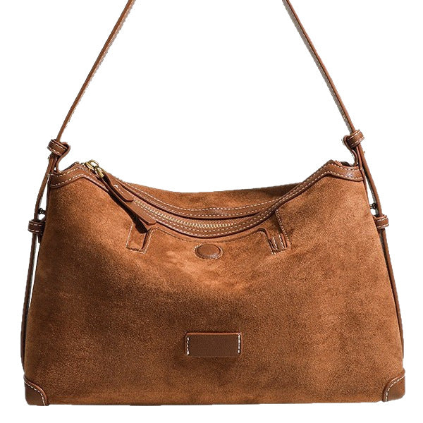 Genuine Suede Large Capacity Commute Bag for Women, Fall Winter Vintage Shoulder Underarm Crossbody Purse, Versatile Everyday Handbag for Ladies