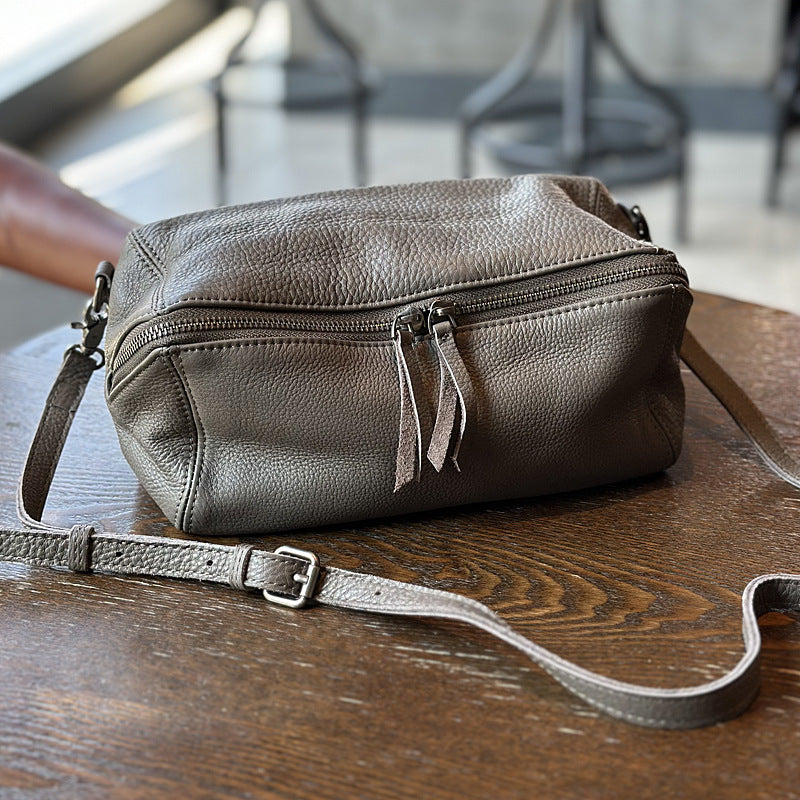 Genuine Soft Leather Vintage Crossbody Bag for Women, Spring Summer Lightweight Minimalist Shoulder Purse, Versatile Everyday Toast Style Handbag for Ladies