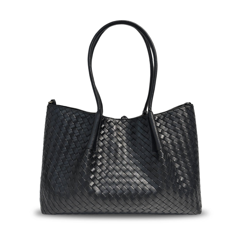 Leather New Woven Tote Bag Hand Crossbody One Shoulder Underarm Bag Women's Large Capacity Bag Mommy Bag