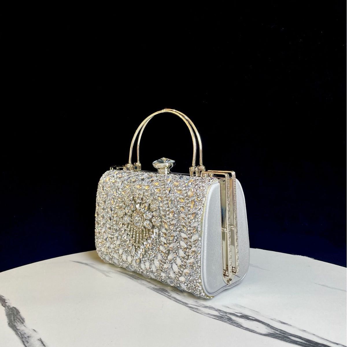 Women's Sparkly Small Square Evening Bag, Rhinestone-Embellished Top-Handle Crossbody Shoulder Purse for Banquet & Party