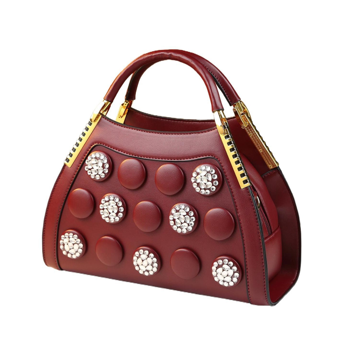 Chic Rhinestone-Embellished Genuine Leather Handbag for Women, An Elegant Banquet Purse with Stylish Design, Perfect for Middle-Aged Moms & Special Occasions