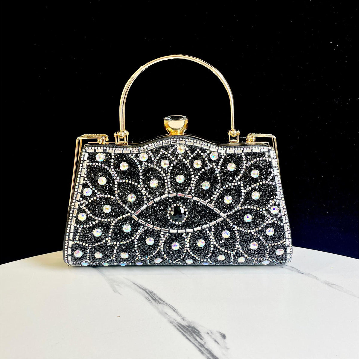 Women's Rhinestone-Embellished Evening Clutch, Exquisite Cheongsam Banquet Handbag with Top Handle, Glamorous Crystal Purse for Formal Events