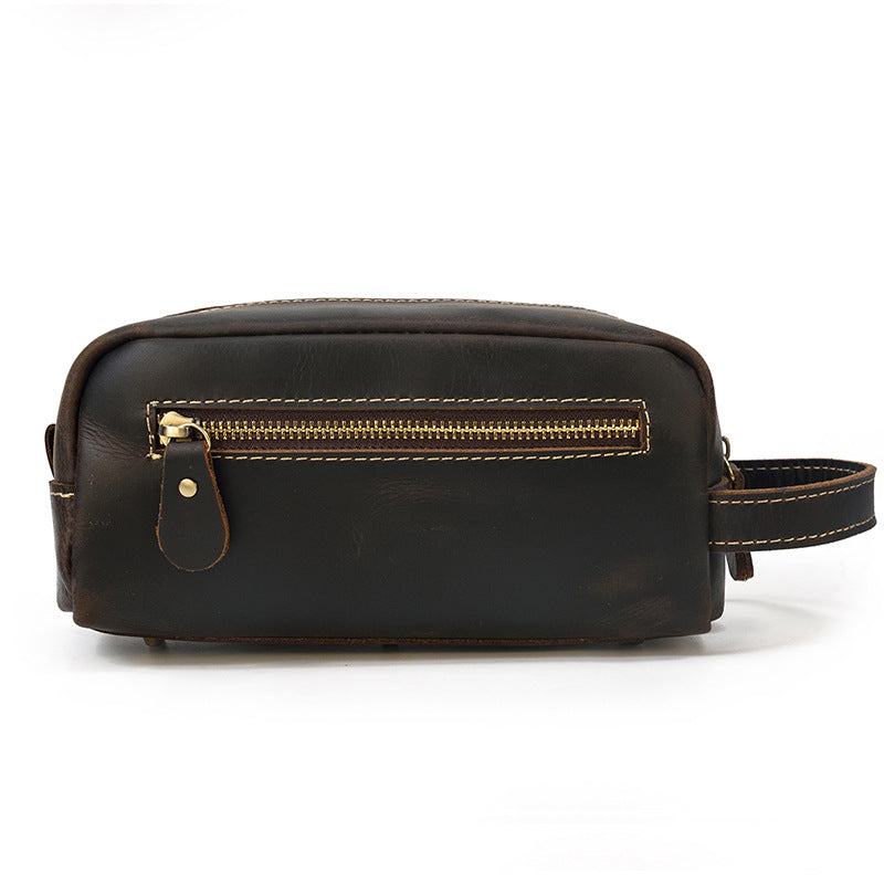 Crazy Horse Leather Toiletry Travel Clutch, Casual Cosmetic Storage Bag, Versatile Organizer Pouch for Men and Women