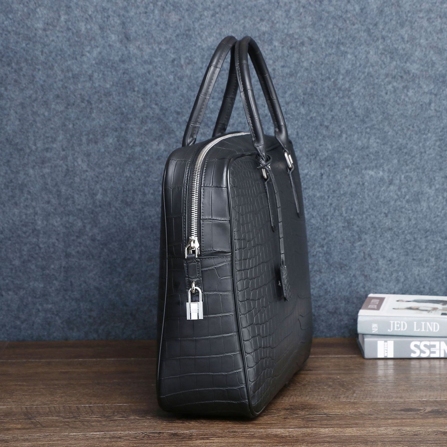 New Arrival Matte Croc-Effect Large Briefcase for Men, An Oversized Top-Handle Laptop Document Bag with Professional Design, Perfect for Work & Travel