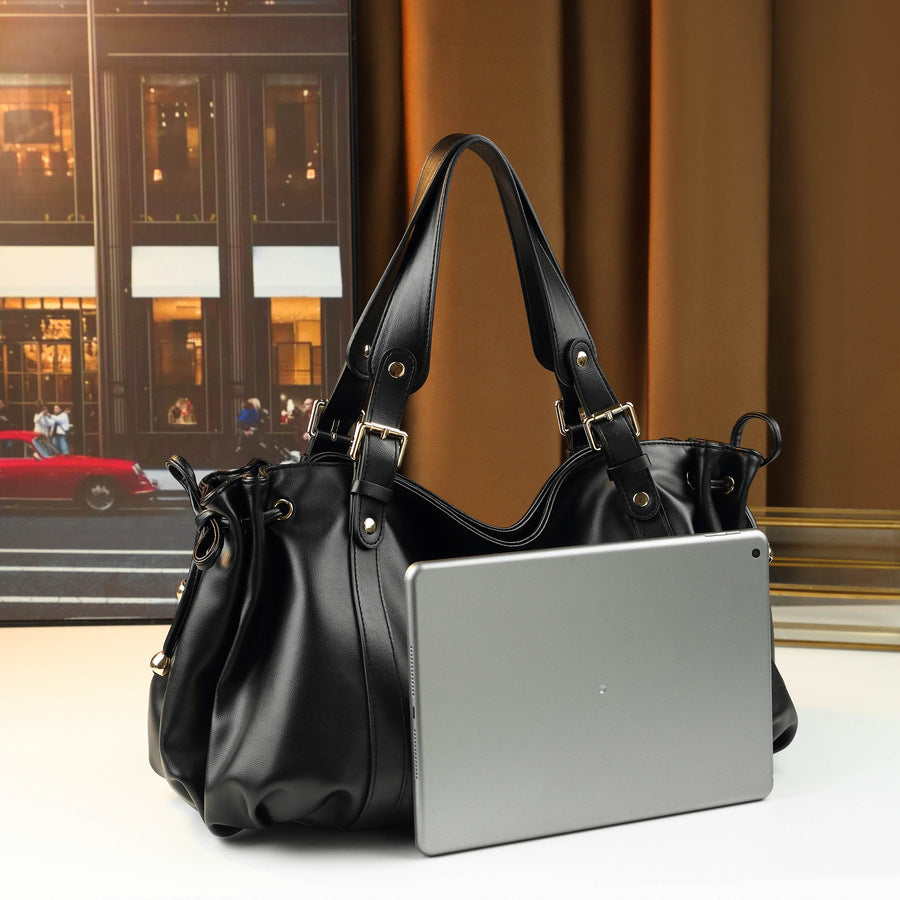 New Arrival Pleated Drawstring Tote Bag for Women, A Large Capacity Shoulder Top-Handle Handbag with Solid Color Design, Perfect for Travel & Everyday