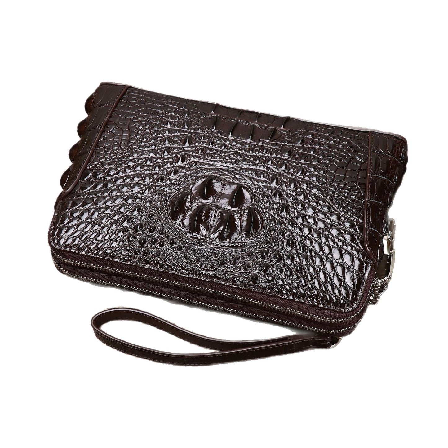 New Arrival Croc-Effect Double-Zip Clutch Bag for Men, An Anti-Theft Underarm Handheld Wallet with Combination Lock, Light Luxury Business Organizer