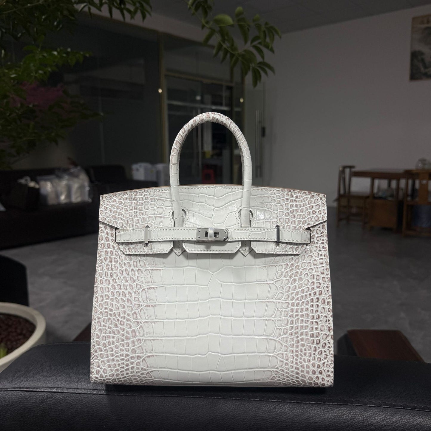 Genuine Top Layer Cowhide Crocodile-Embossed Birkin-Style 25 Bag for Women, External Stitching Hand-Stitched Waxed Thread with Steel Hardware, Lambskin Lining Handbag for Ladies