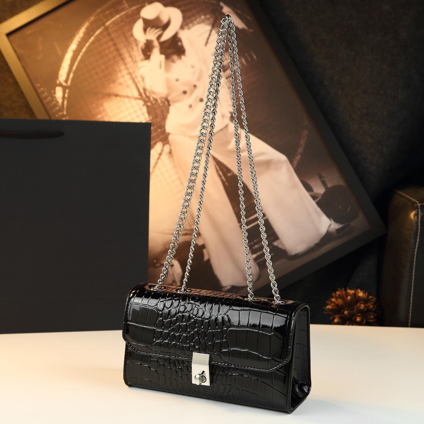 New Arrival Vintage Croc-Effect Small Crossbody Bag for Women, A Chain Shoulder Underarm Handbag with Versatile Fashionable Design