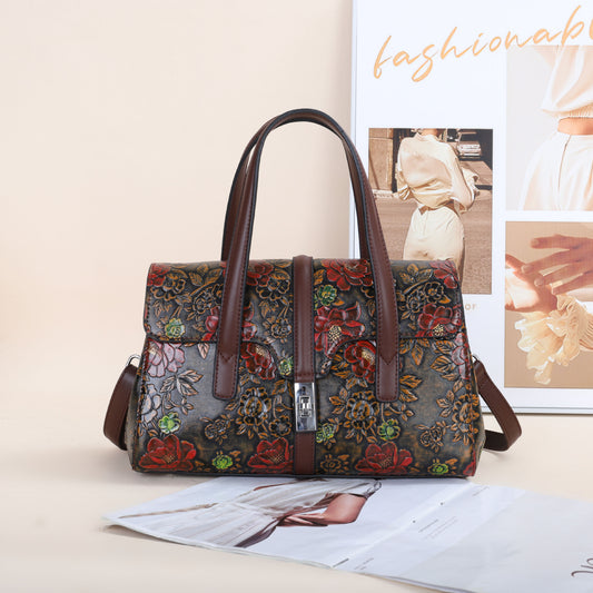 Vintage Floral Tote Bag for Women Shoulder Handbag, Blooming Flower Print Purse with Timeless Elegant Design