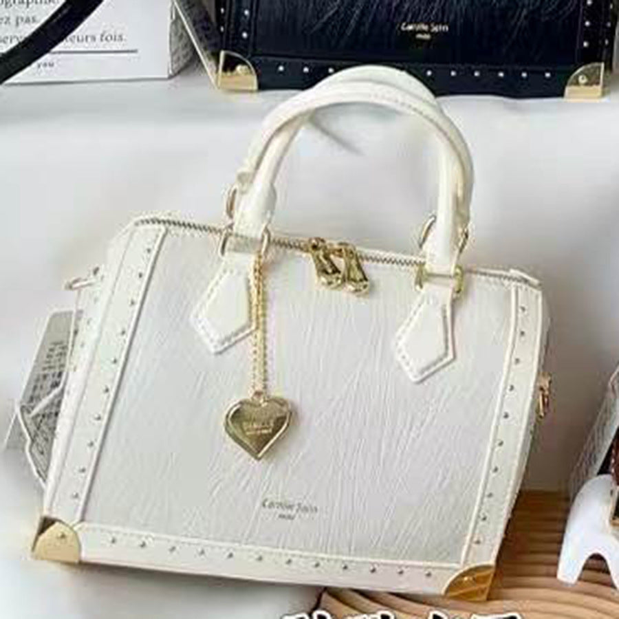 Studded Boston Pillow Bag for Women Vintage Commuter Top Handle Shoulder Crossbody Purse with Premium Hardware Accent
