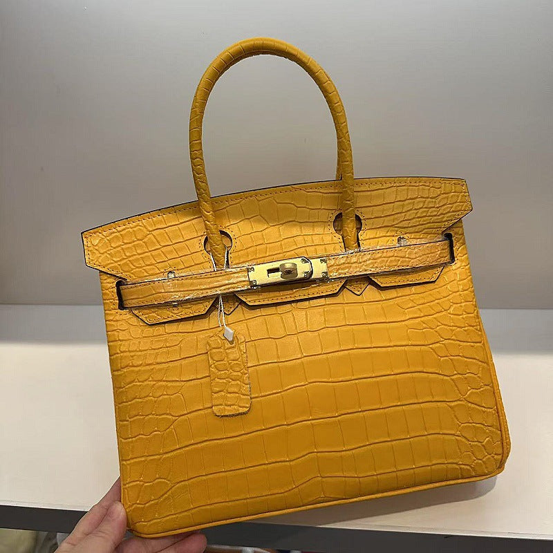 Genuine Top Layer Cowhide Matte Crocodile-Embossed Birkin-Style Bag for Women, Premium Top Handle Shoulder Crossbody Purse, Luxury Handbag for Ladies