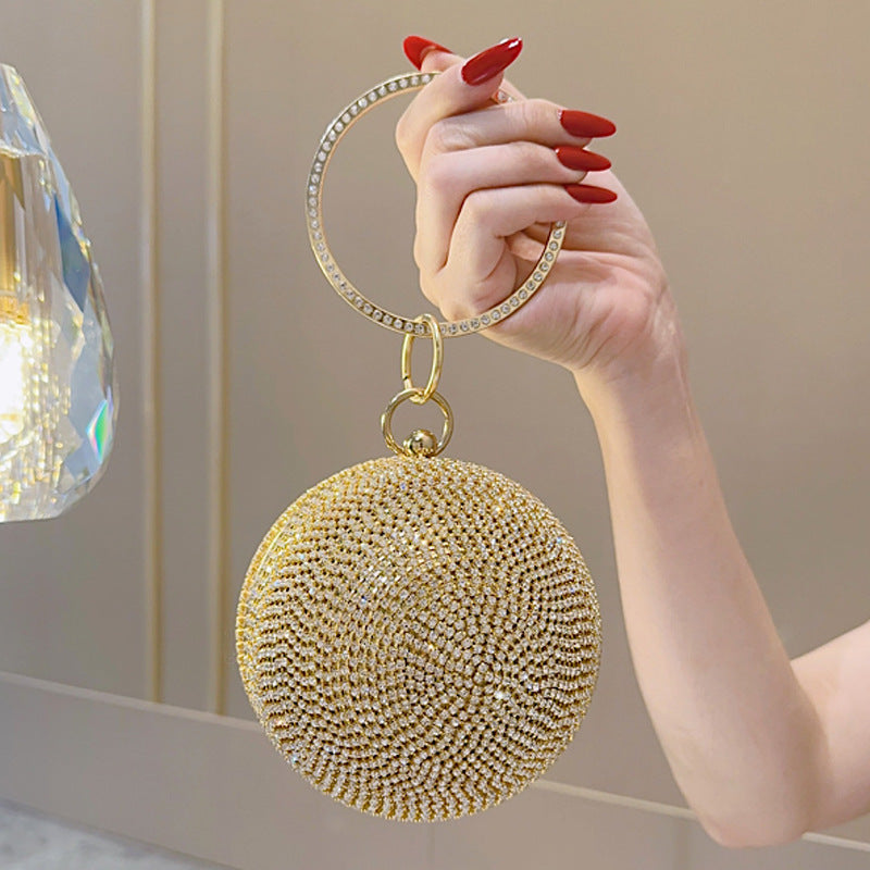 New Rhinestone Spherical Evening Clutch for Women, Gold/Silver Crystal-Studded Round Purse, Sparkly Party Bag for Prom & Nightclub