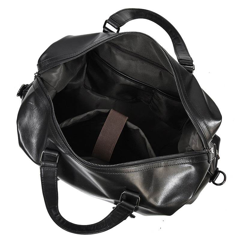 Genuine Leather Business Travel Duffle, Large Capacity Gym Crossbody Bag, Short Trip Top Handle Luggage for Men