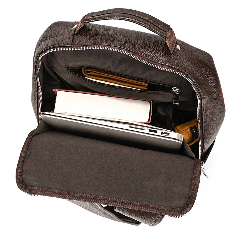 Genuine Top Layer Cowhide 15-Inch Laptop Backpack for Men, Commute Work School Daypack, Premium Leather Computer Bag for Gentlemen