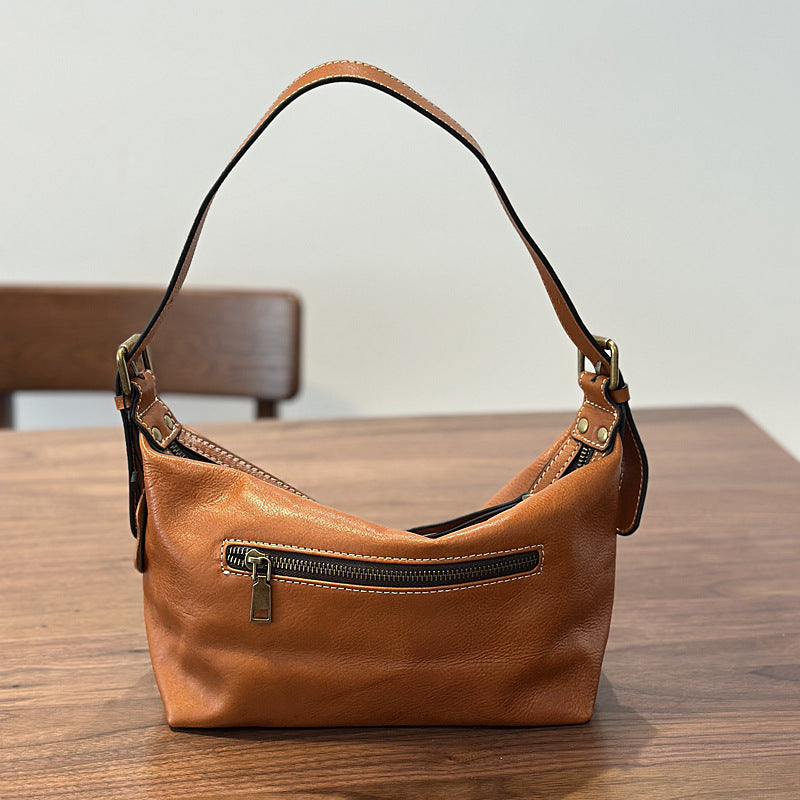 Genuine Vegetable-Tanned Top Layer Cowhide Bag for Women, New Spring Shoulder Crossbody Underarm Purse, Minimalist Chic Commute Handbag for Ladies