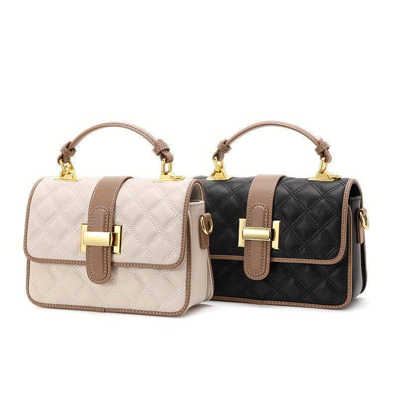 New Quilted Chain Bag in Genuine Leather, Versatile Shoulder Crossbody Top Handle Purse, Fashionable Textured Handbag for Women