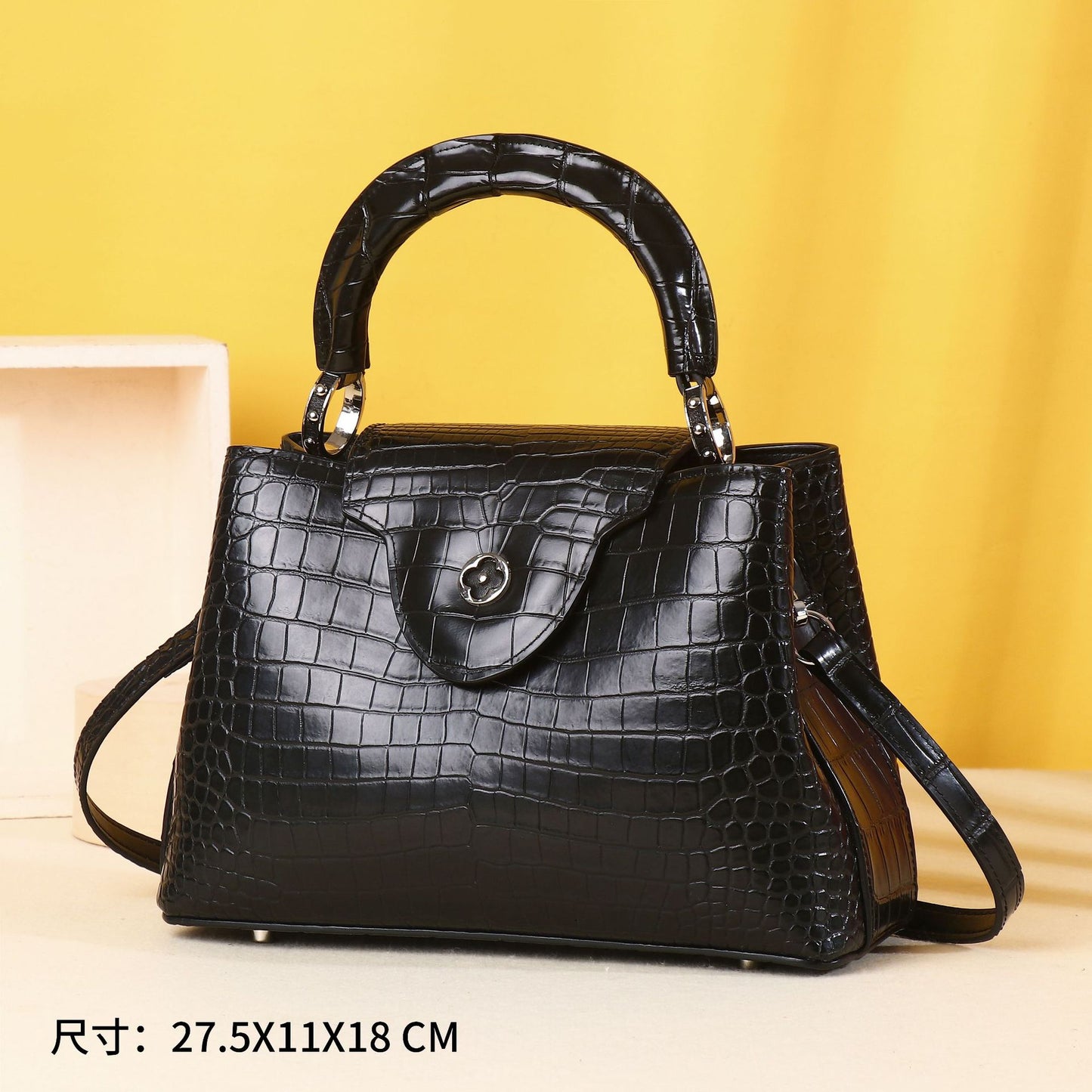 New Arrival Croc-Effect Shoulder Crossbody Bag for Women, A Versatile Top-Handle Handbag with Fashionable Casual Outdoor Design