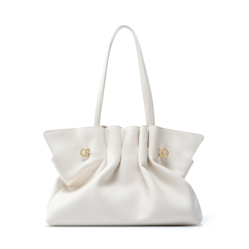 Genuine Leather Pleated Cloud Tote Bag for Women, New Versatile Fashionable Shoulder Crossbody Purse, Large Capacity Casual Everyday Handbag for Ladies