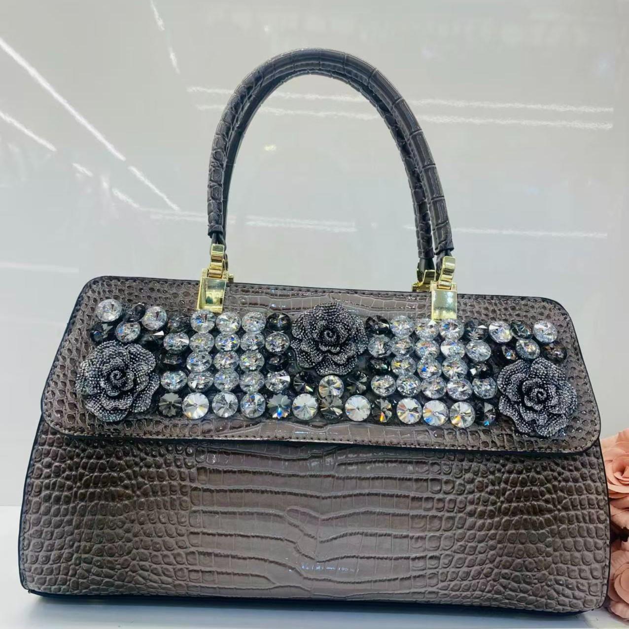 New Arrival 2026 Rhinestone-Embellished Croc-Effect Mom Bag for Women, An Elegant Large Capacity Shoulder Crossbody Top-Handle Handbag with Premium Design