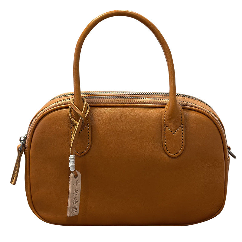 Genuine Top Layer Cowhide Handbag for Women, Fall Winter Academic Vintage Commute Shoulder Crossbody Bag, Minimalist Japanese Style Purse for Ladies