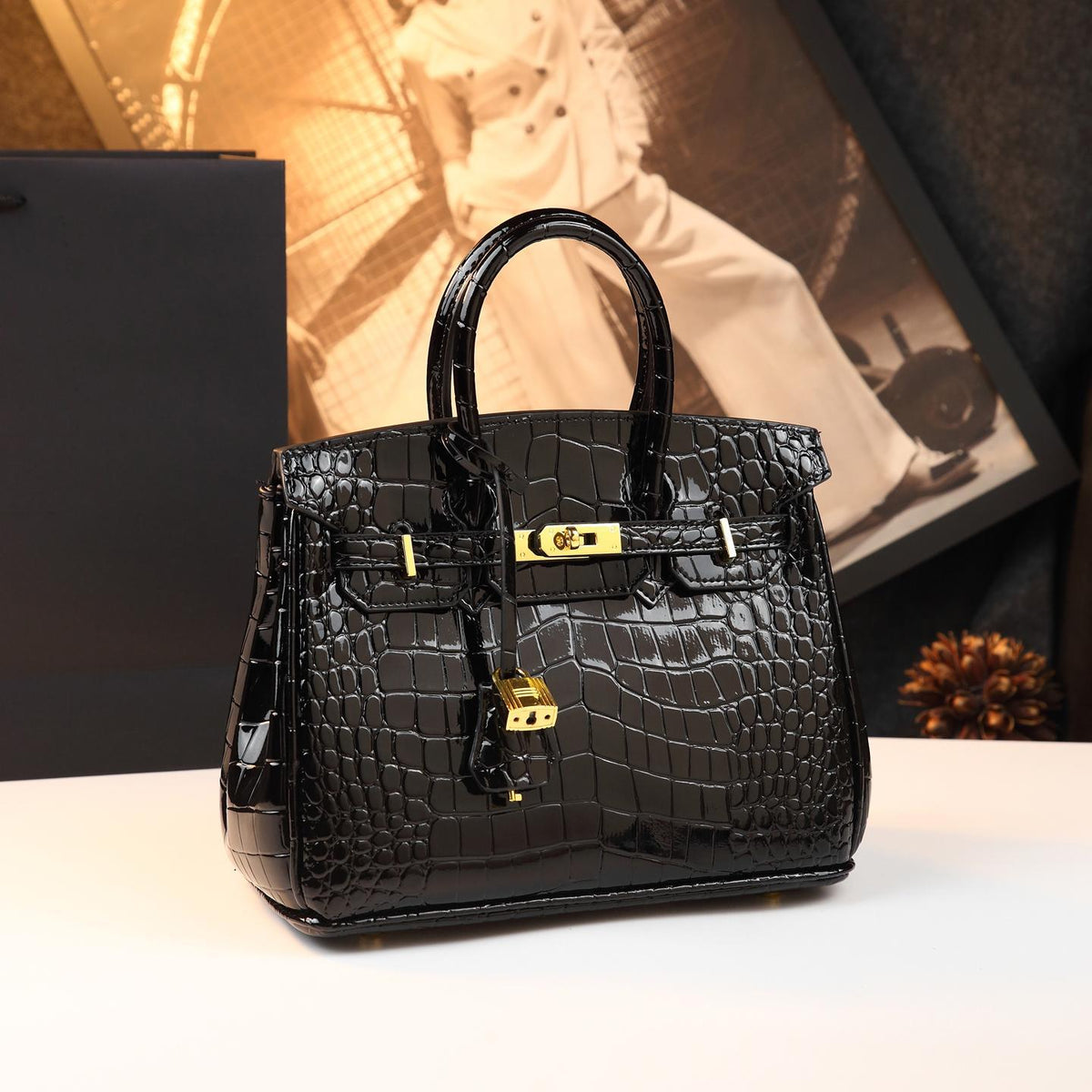 Chic Croc-Embossed Birkin-Inspired Tote Bag for Women, Premium Genuine Leather Shoulder Crossbody Top-Handle Handbag with Dopamine Bright Colorful Style, High-End Everyday Purse