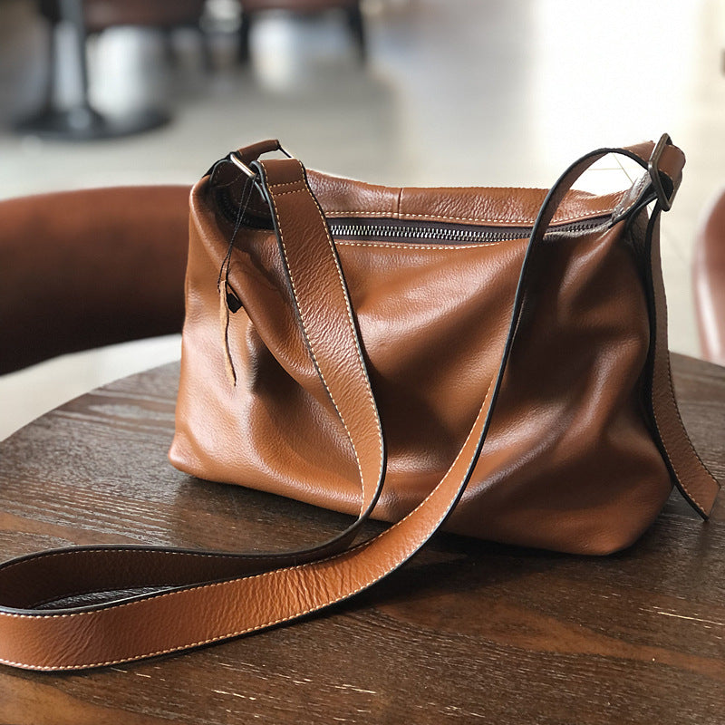 Genuine Leather Large Capacity Tote Bag for Women, New Spring Minimalist Shoulder Crossbody Purse, Casual Travel Everyday Handbag for Ladies