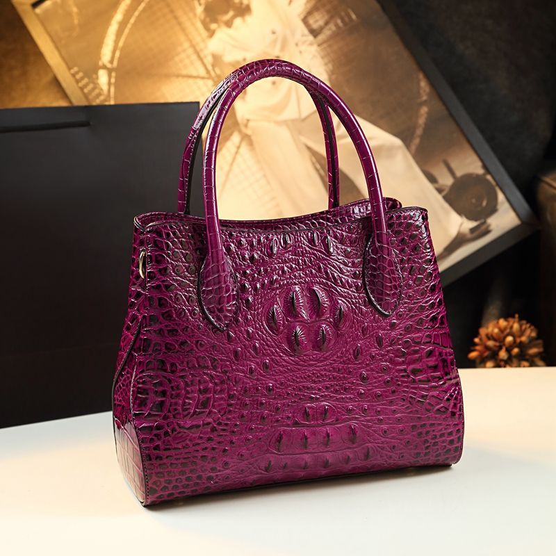 Genuine Croc-Embossed Leather Crossbody Shoulder Bag for Women – Elegant Simple Design Handbag with Premium Finish, Perfect for Stylish Mature Ladies