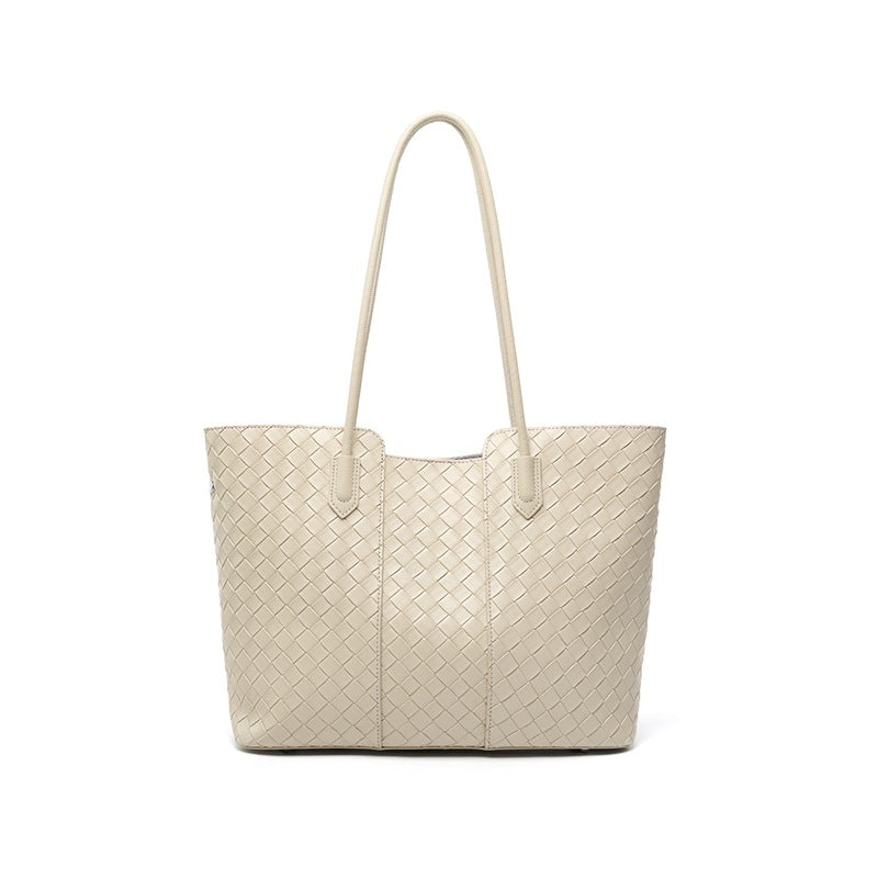 Underarm Commute Woven Tote in Genuine Leather, Large Capacity Shoulder Top Handle Purse, Premium Fashionable Bag for Women