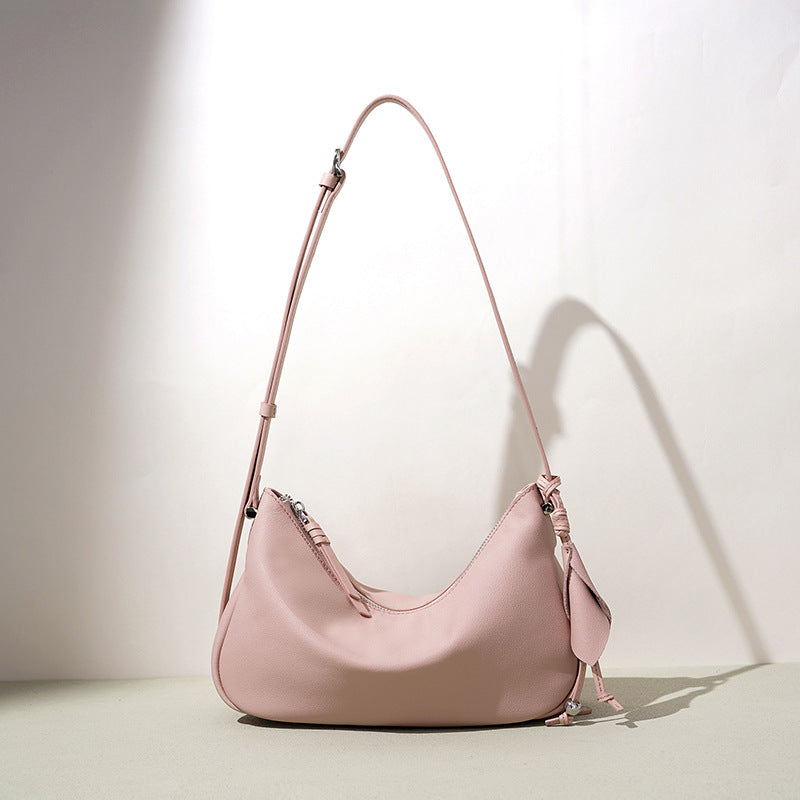 Soft Leather Light Luxury Slouchy Underarm Bag, Minimalist Commute Shoulder Crossbody Purse, Niche Design Versatile Handbag for Women