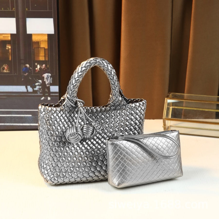 Woven Small Tote Bag for Women Casual Shoulder Crossbody Handbag, Versatile Fashion Purse with Natural Textured Design