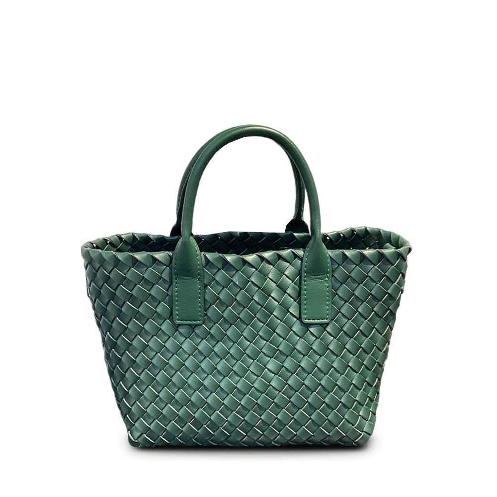 Woven Leather Basket Tote, Niche Best-Selling Handbag, Versatile Shoulder & Crossbody Bag for Women