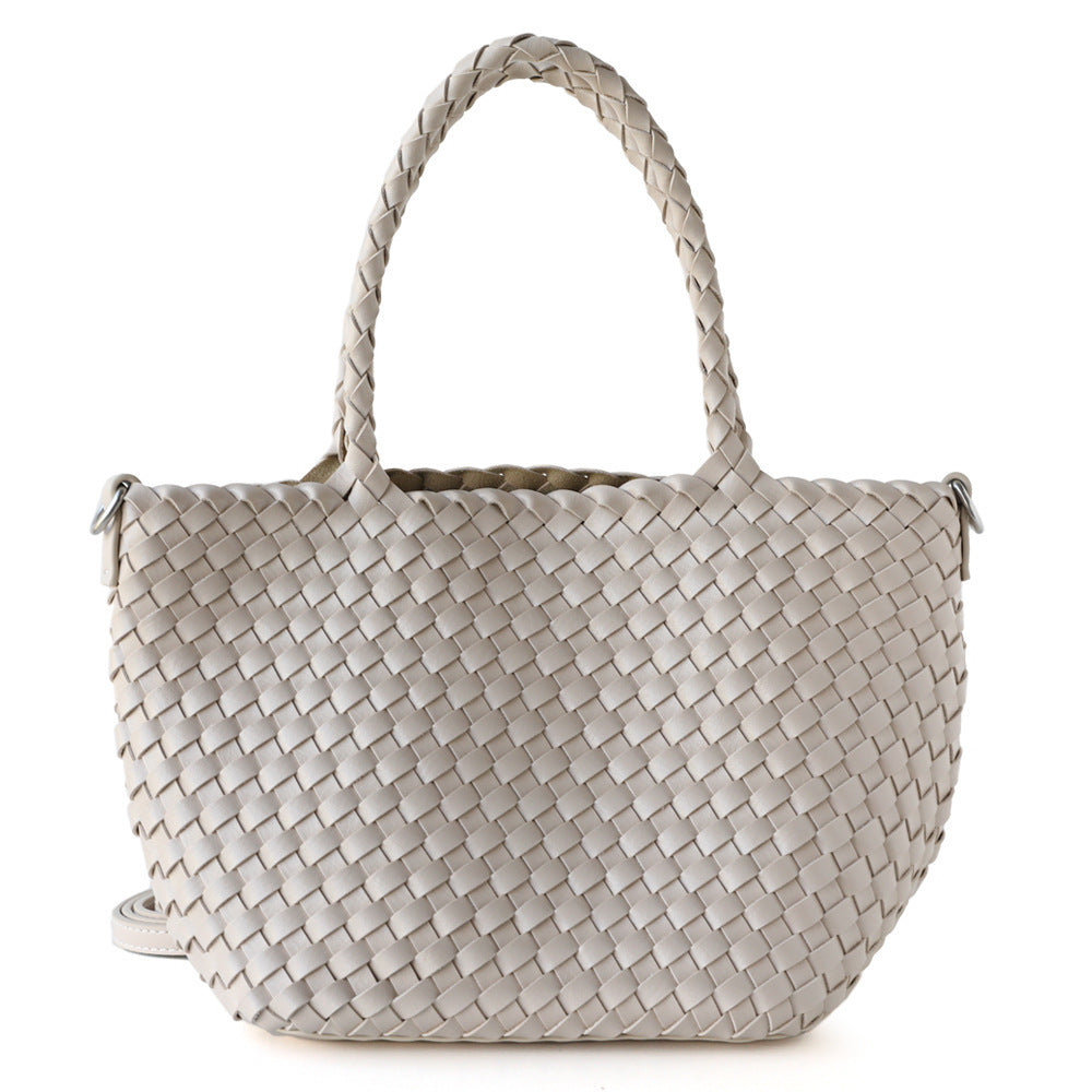 Classic Woven Basket Bag Set for Women Large Capacity Summer Shoulder Handbag with Detachable Sub-Bag, Casual Versatile Purse with Natural Texture