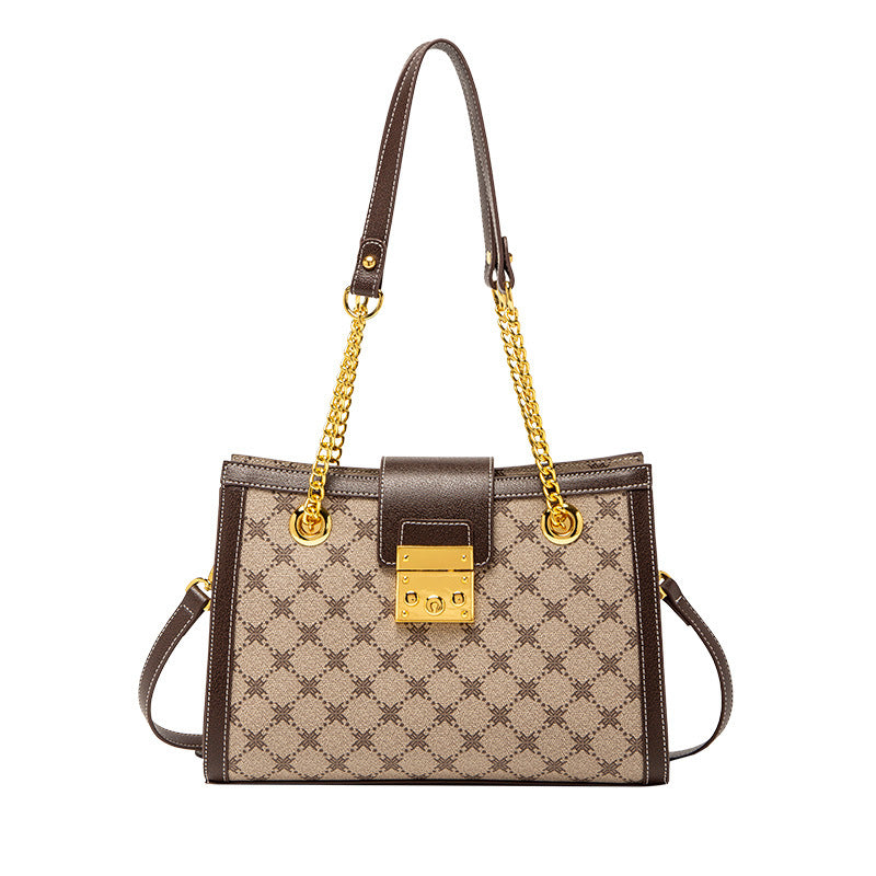 Genuine Leather Large Capacity Shoulder Tote Bag for Women, New Stylish Textured Chain Handbag, Versatile Everyday Purse for Ladies