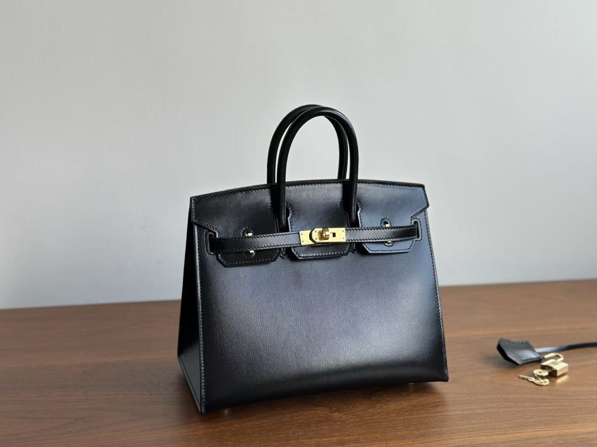 Genuine Top Layer Cowhide Box Leather Birkin-Kelly Style Bag for Women, New Large Capacity Top Handle Shoulder Purse, Premium Handbag for Ladies